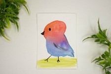 Tableau original ACEO, aquarelle, mini peinture d'art, oiseau, ami rose