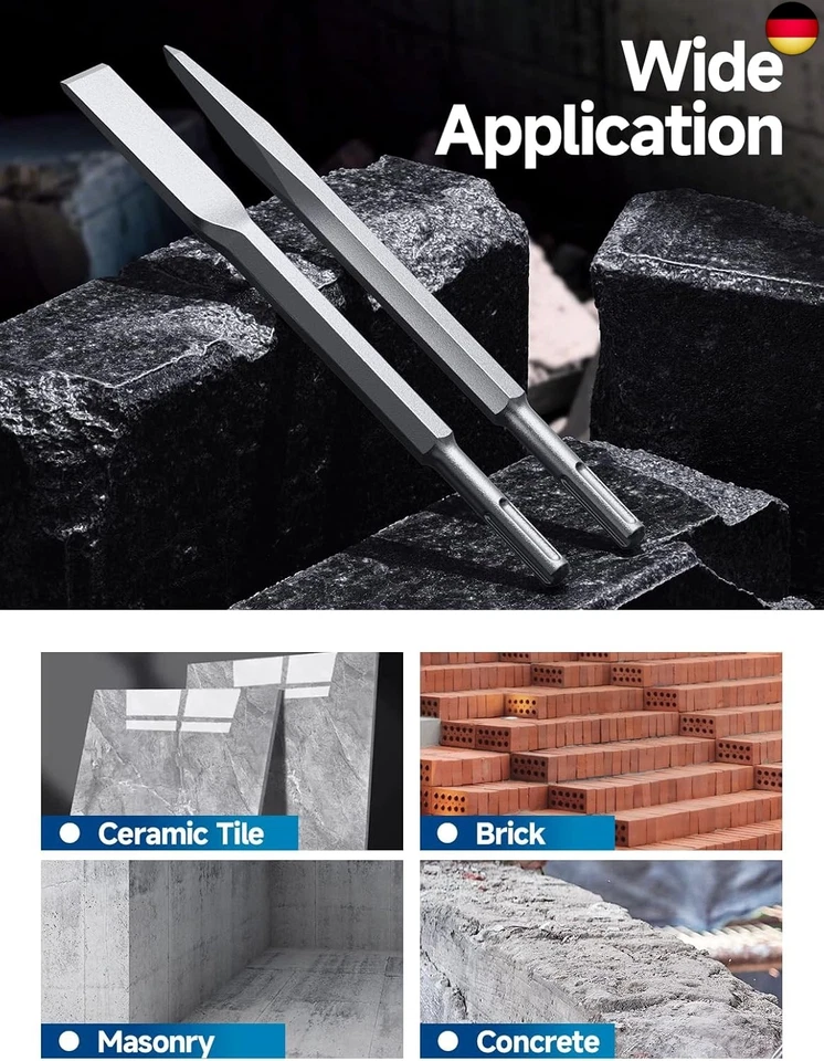 SEESII SDS Plus Meißel Set 2-teilig ? Spitzmeißel & Flachmeißel 240mm ? 40 - Bild 3 von 3