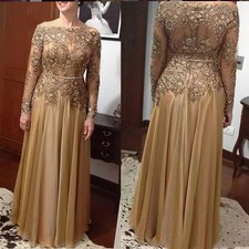 Gold Long Sleeve Mother Of The Bride Dresses For Weddings Elegant Lace Gowns