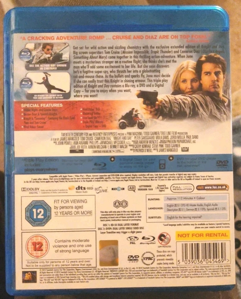 Knight and Day Blu-ray & DVD Tom Cruise (2010) ❤️ - Image 2 of 2