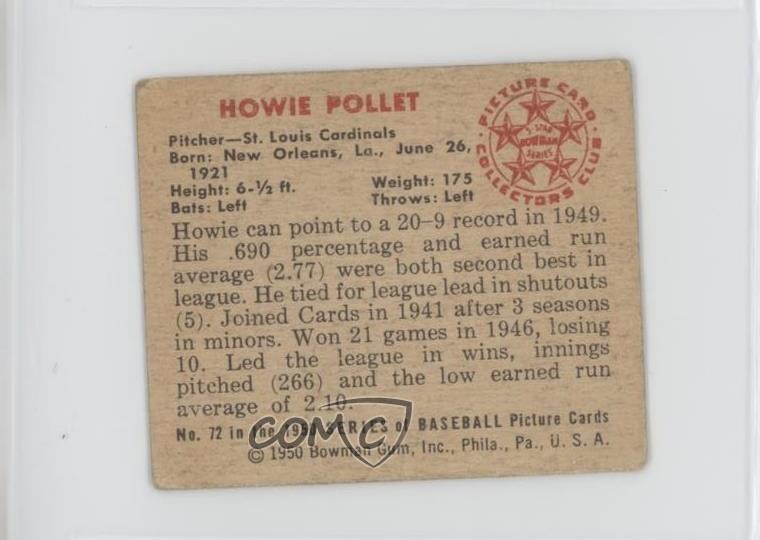 1950 Bowman Howie Pollet #72 08yr