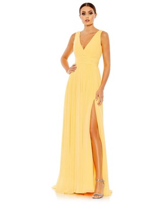 Ieena for Mac Duggal 55793 Plunging Back V-Neck Dress BUTTERCUP SUZE 18