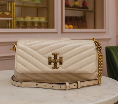 NEW Tory Burch Kira Chevron New Cream Leather Small Convertible