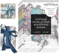 Journo Vintage Wrapping Paper Sheets – Travel Gift Wrap with 1 Pack, 