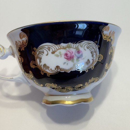 REICHENBACH Echt Kobaltblau Gold Porzellan Teetasse Untertasse Kohlrose Vintage - Bild 12 von 13