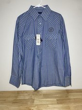 Wrangler Western Shirt Mens Size L Blue Green Striped Pearl Snap Brand New W Tag