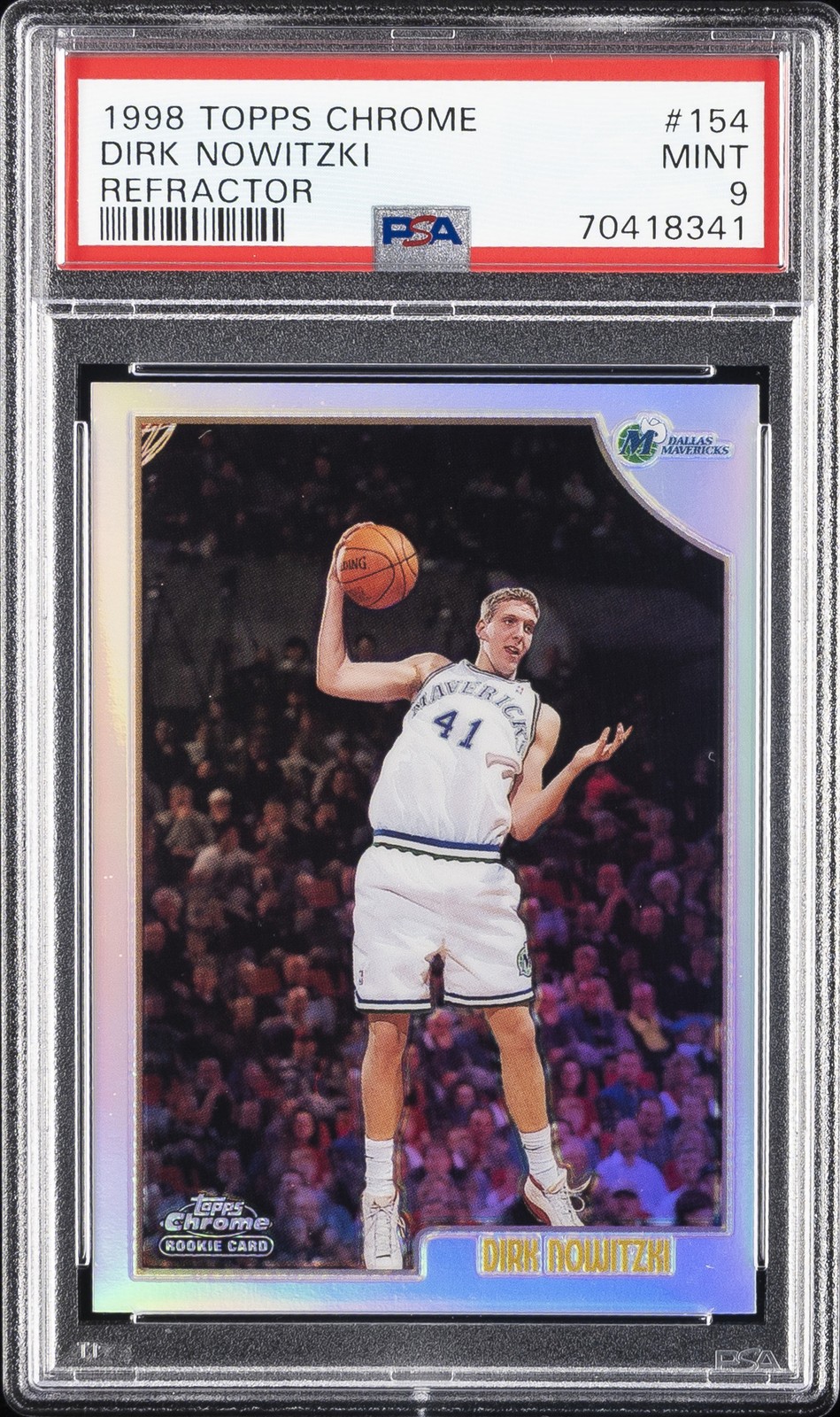 1998 TOPPS CHROME REFRACTOR #154 DIRK NOWITZKI ROOKIE RC PSA 9