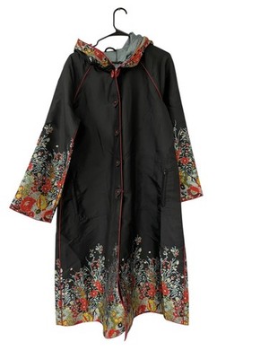 Ubu Womens Reversible Parisian Raincoat Jacket Small Red black Floral Hooded NWT