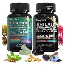 All-in-One Shilajit & Sea Moss Supplement Bundle - 90 Count for Daily Wellness