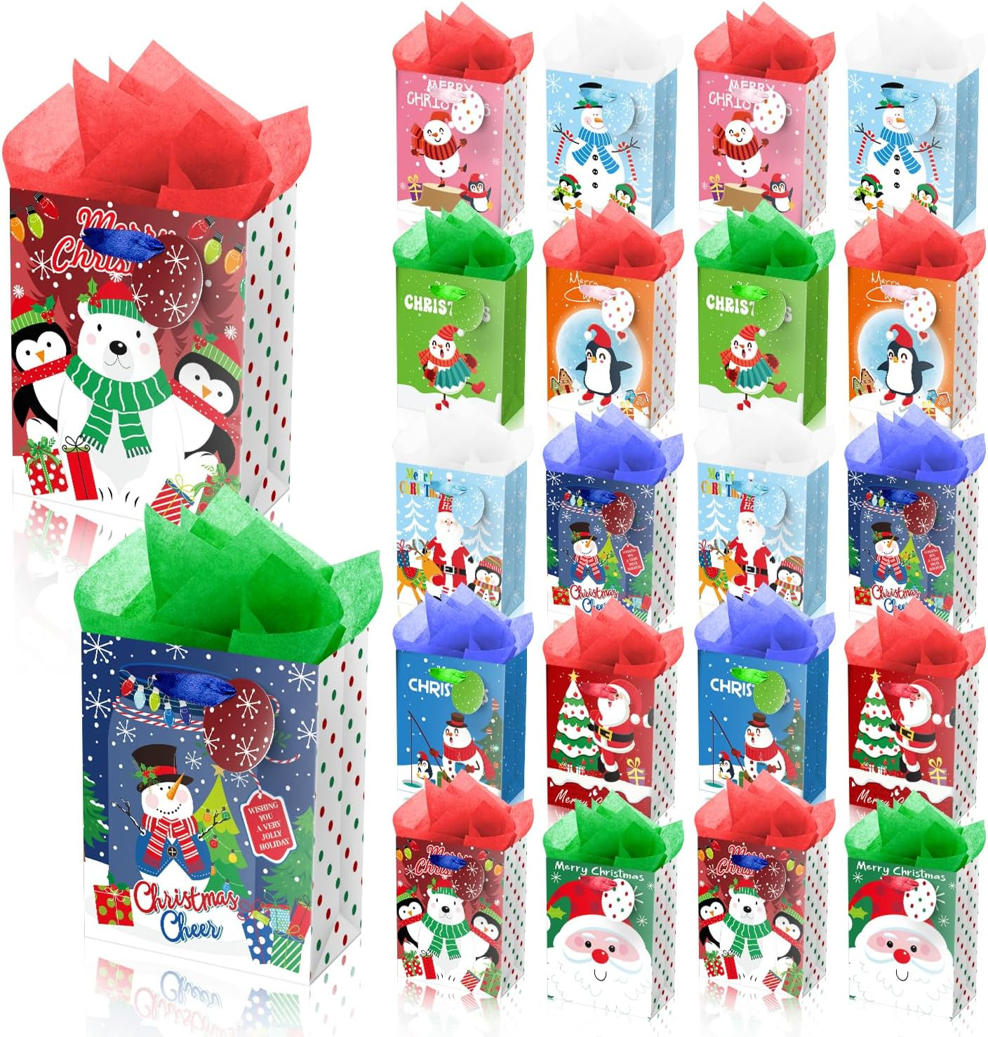 20Pcs Mini Chirstmas Gift Bags with Tissue Paper and Tag, Small Paper Bags with 