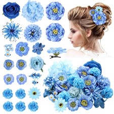 BBTO Flower Hair Clips Blue Series Floral Pins for Wedding 21 Pcs