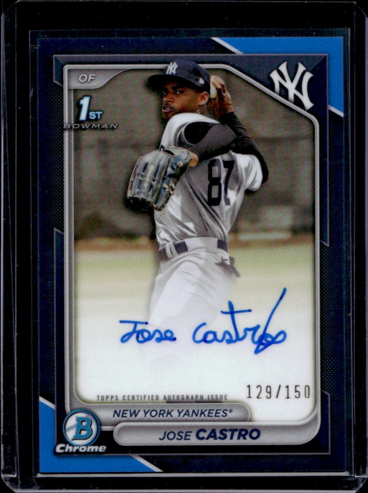2024 Bowman Chrome Jose Castro Auto Blue Refractor 1st #129/150 Yankees