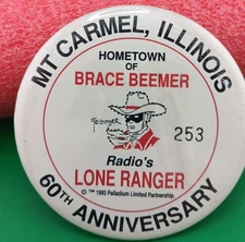 Mt. Carmel, Illinois 60th Anniv. Pin, Home of Brace Beemer, Radio's Lone Ranger