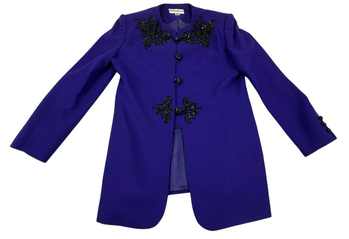 Vintage John Meyer Purple 100% Wool Embroidered Bead Detail Blazer Women Size 10