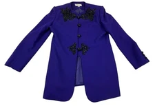 Vintage John Meyer Purple 100% Wool Embroidered Bead Detail Blazer Women Size 10