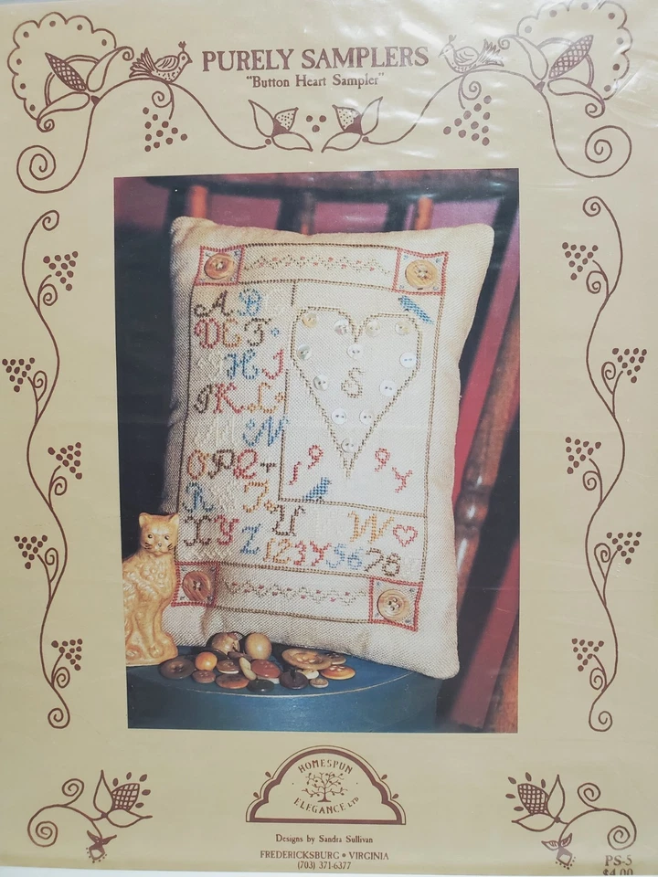 Homespun Elegance Counted Cross Stitch BUTTON HEART SAMPLER Chart - Image 2 of 3