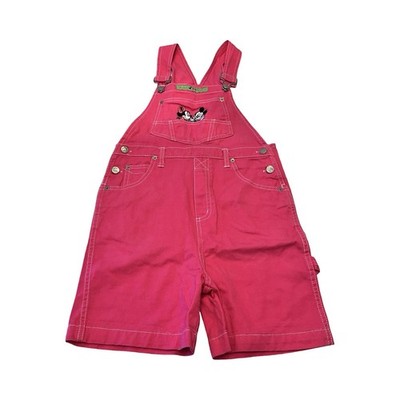Vintage Mickey & Minnie Mouse Pink Denim Overalls Shortalls Kids Size 10 90s