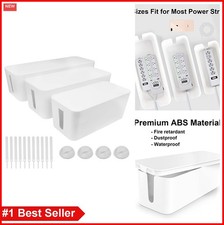 Cable Management Box 3 Pack Cord Organizer Box Desk Large Medium Small White