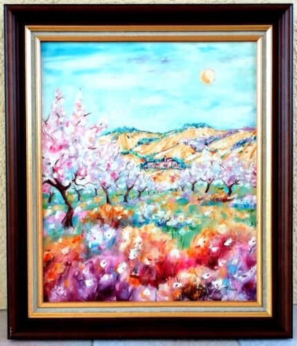 SUPERB OIL PAINTING ON CANVAS - FLOWER ORCHARD - Picture 1 of 1