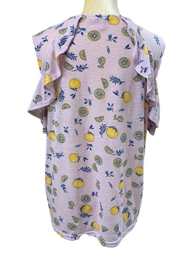Juicy Couture Womens Cold Shoulder Ruffle Top XL Lavender Lemons Overall - Picture 3 of 4