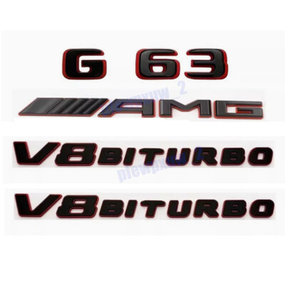 Für Mercedes Benz G63 AMG V8 Biturbo Schriftzug Embleme Aufkleber Rot Schwarz