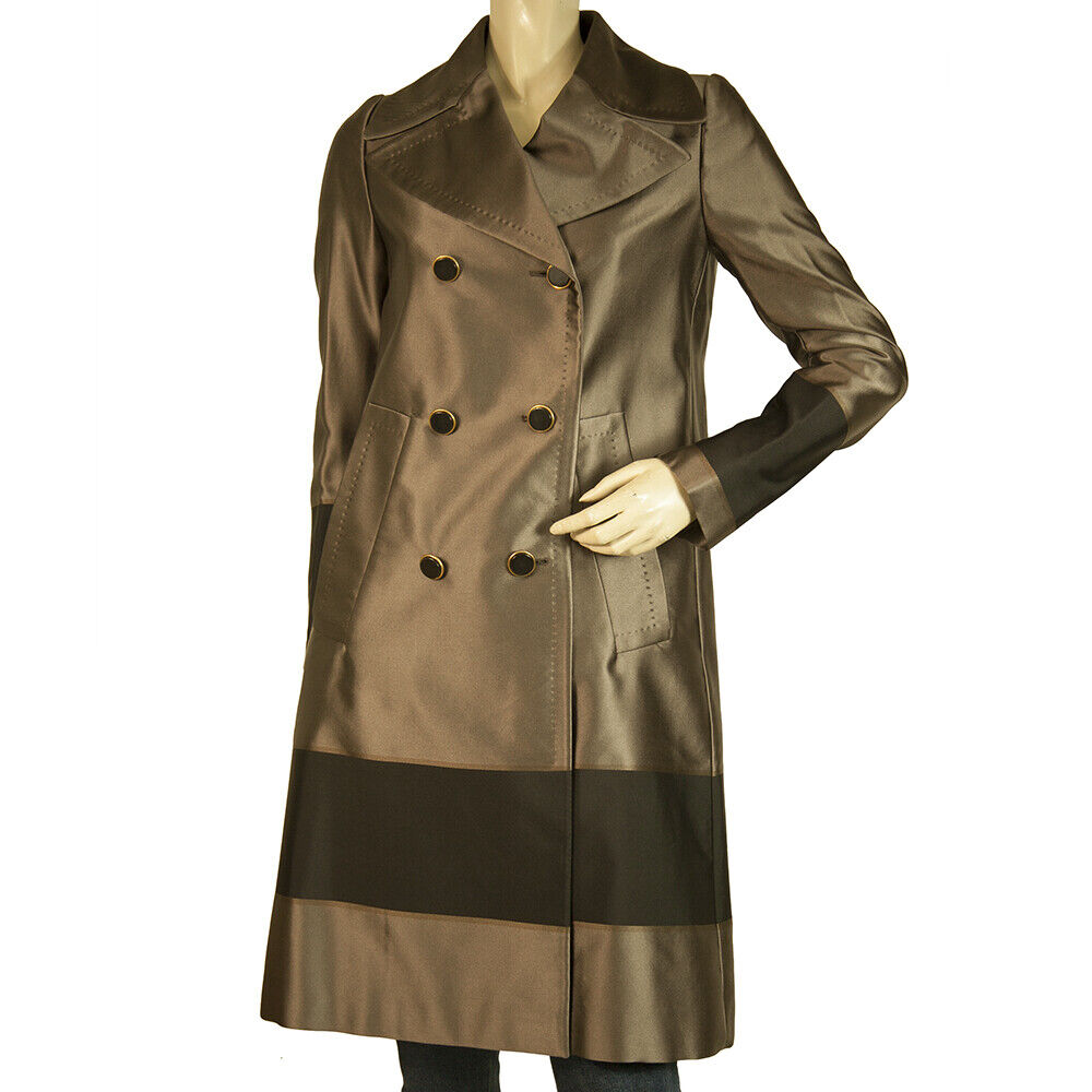 GUCCI Runway Brown & Black Silk Coton blend Jacket Rain Coat Trench sz 38
