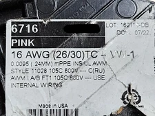 Alpha Wire 6716 #16awg EcoWire mPPE Tinned Copper Hook Up Wire 600V Pink /25ft