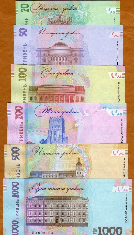 SET Ucrania, 20-50-100-200-500-1000 Hryvnia, 2021 P-Nuevo UNC Conmemorativo Foto 2 de 2