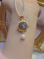 Antique style Cameo Pendant 925 Silver plated Vintage Necklace Estate Jewelry175