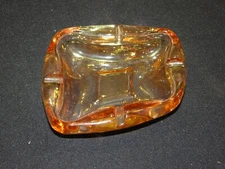 Vintage Iridescent Curved Rectangular Carnival Glass? Ashtray Pink, Amber, EUC