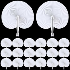 Folding Handheld Fans 20Pcs White Paper Fans Bulk Round Shaped Hand Held Fan