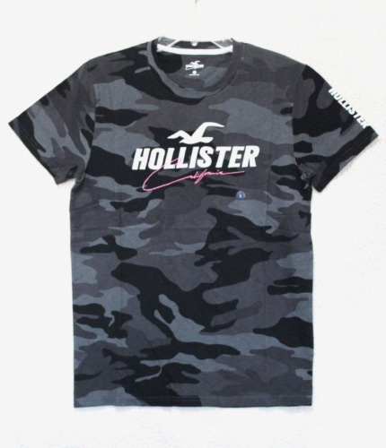 NWT Men's HOLLISTER Abercrombie Black Camo Applique T-Shirt S, M, L, XL, XXL - Zdjęcie 1 z 3