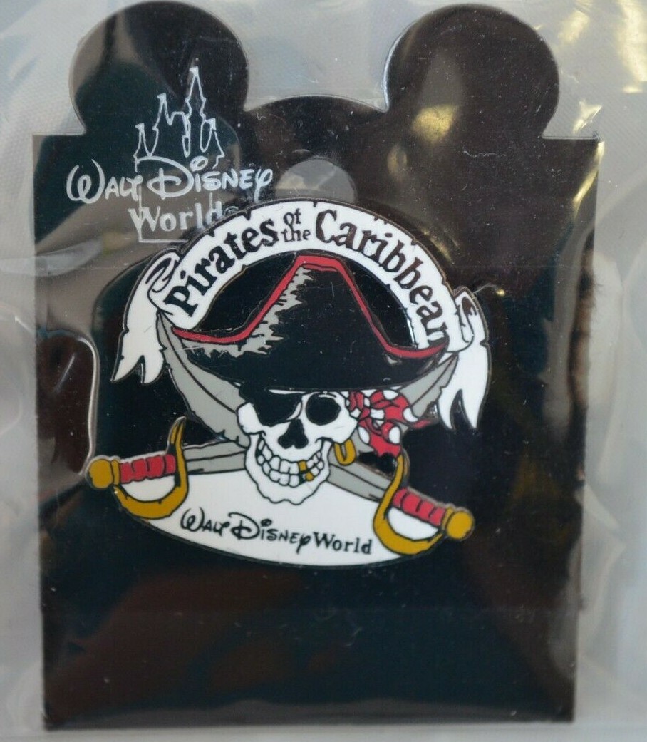Disney WDW Pirates of the Caribbean Skull and Swords White Banner Pin New
