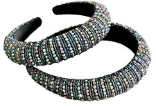 Embellished Glitter  Sparkle Headband Multi-Colored Black Soft Suede Lined