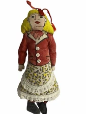 Vintage handmade cloth Rag Doll Early Americana Style Dress 11”
