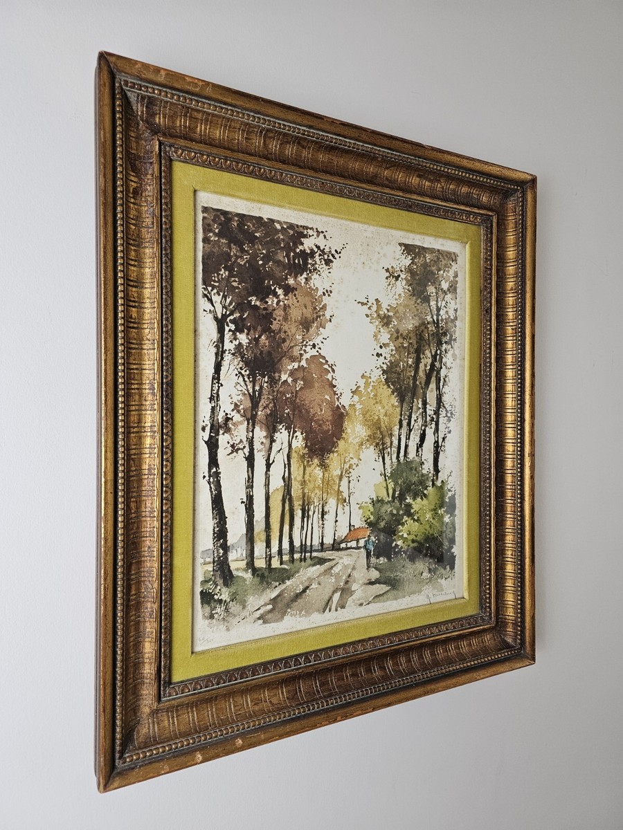 ロジャー・ヘッベリンク Roger Hebbelinck 版画 風景画 Vtg Roger Hebbelinck (1912-1987) S/N Landscape Litho 238/350