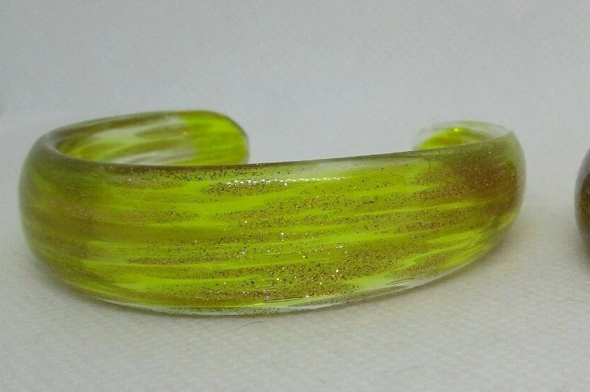 Venetian Glass Cuff Bracelet Murano Glass Metallic Bracelet Yellow