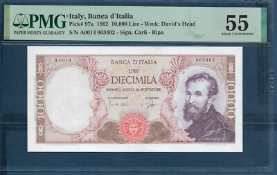 Italy 10000 Lire Michelangelo, 1962 / 1962, P 97a, PMG 55 AUNC | eBay