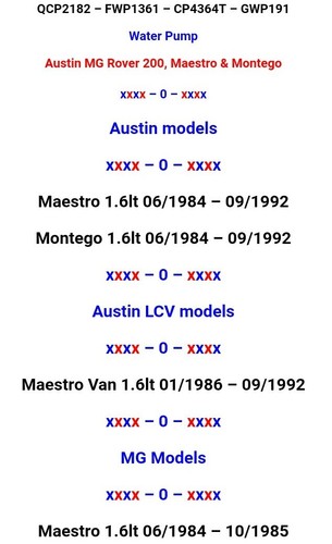 Bomba de agua Austin Rover Maestro Montego 216 1.6 1600 FAI WP2182 - Imagen 2 de 3