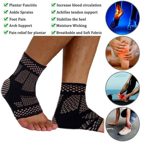 Copper Ankle Brace Achilles Tendon Support Wrap Sleeve Adjustable Tendinitis - Picture 3 of 11