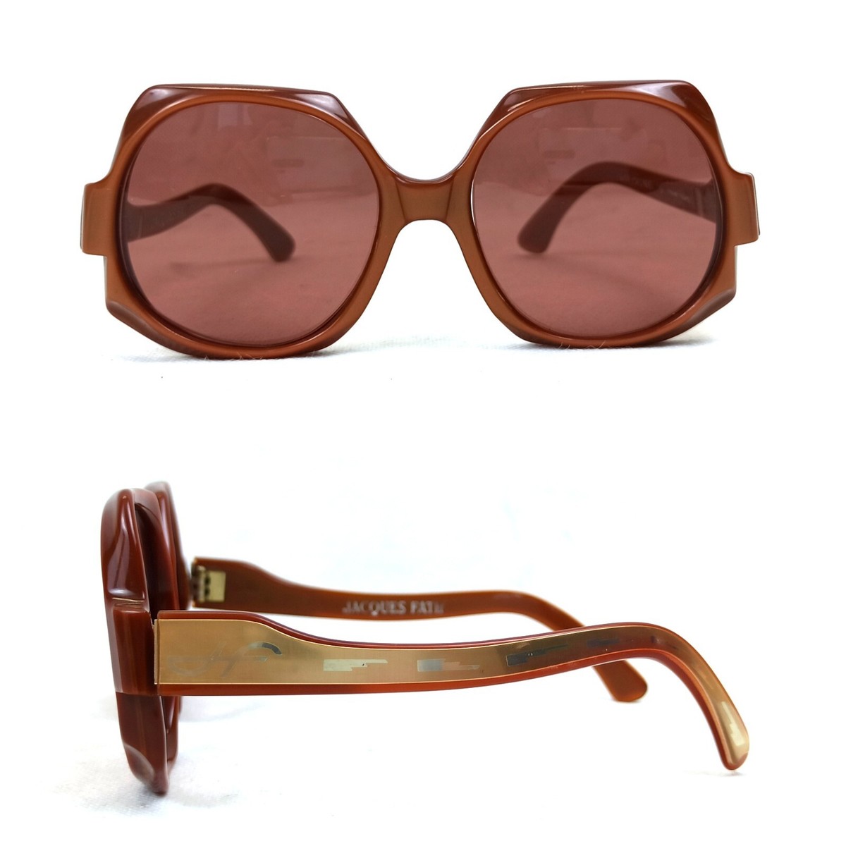 Vintage Jacques Fath Burgundy Sunglasses Unisex Round Frame  display picture 1