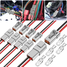 4 Pairs DTP 2 Pin Plug Waterproof Connector w/ 1FT 12AWG Wire for Car Truck Boat