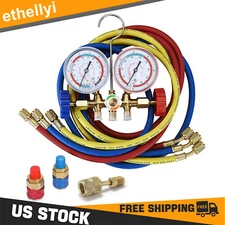 3-Way AC Manifold Gauge Set for R134a R12 R22 R404A with Hose,Couplers,Adapter
