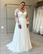 PSFVHHQI Hochzeitskleid Langarm - V-Ausschnitt Brautkleid Ivory