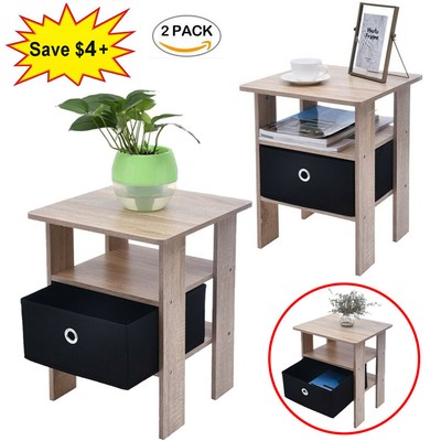 Nightstand Wood Side Table Bedside Bedroom Stand Furniture Drawer Nightstands Home Garden