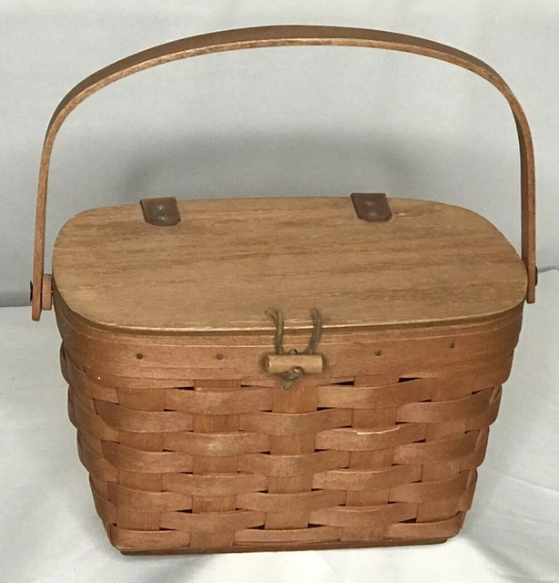 Longaberger Basket Purse Sm Leather Strap Heartland Hinge Knob 1989 6x6