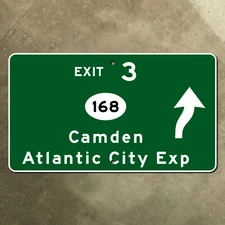 New Jersey highway marker road sign exit 3 Camden Atlantic turnpike 1961 21x12
