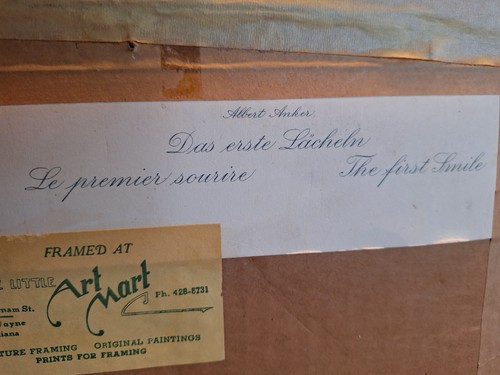 Albert Anker Vintage Gemälde/Druck "Das erste Lächeln" im 15,25" x 19,5" Rahmen signiert - Bild 3 von 17