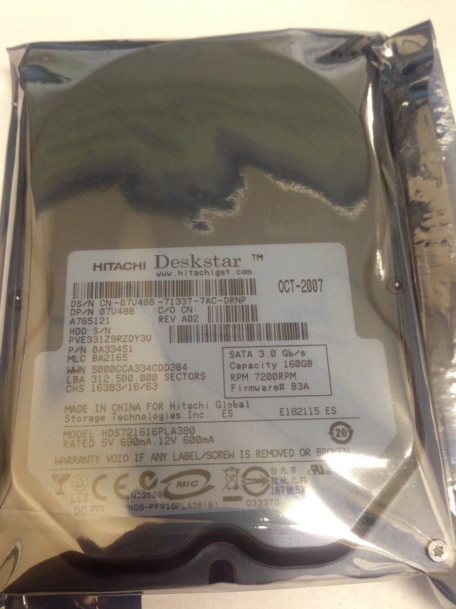 HITACHI 160GB 7.2K RPM SATA HARD DRIVE HDS721616PLA380 0A33451 DP