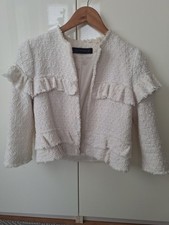 ZARA Blazer Bolero Boucle Jacke  cremeweiß Volants XS 34